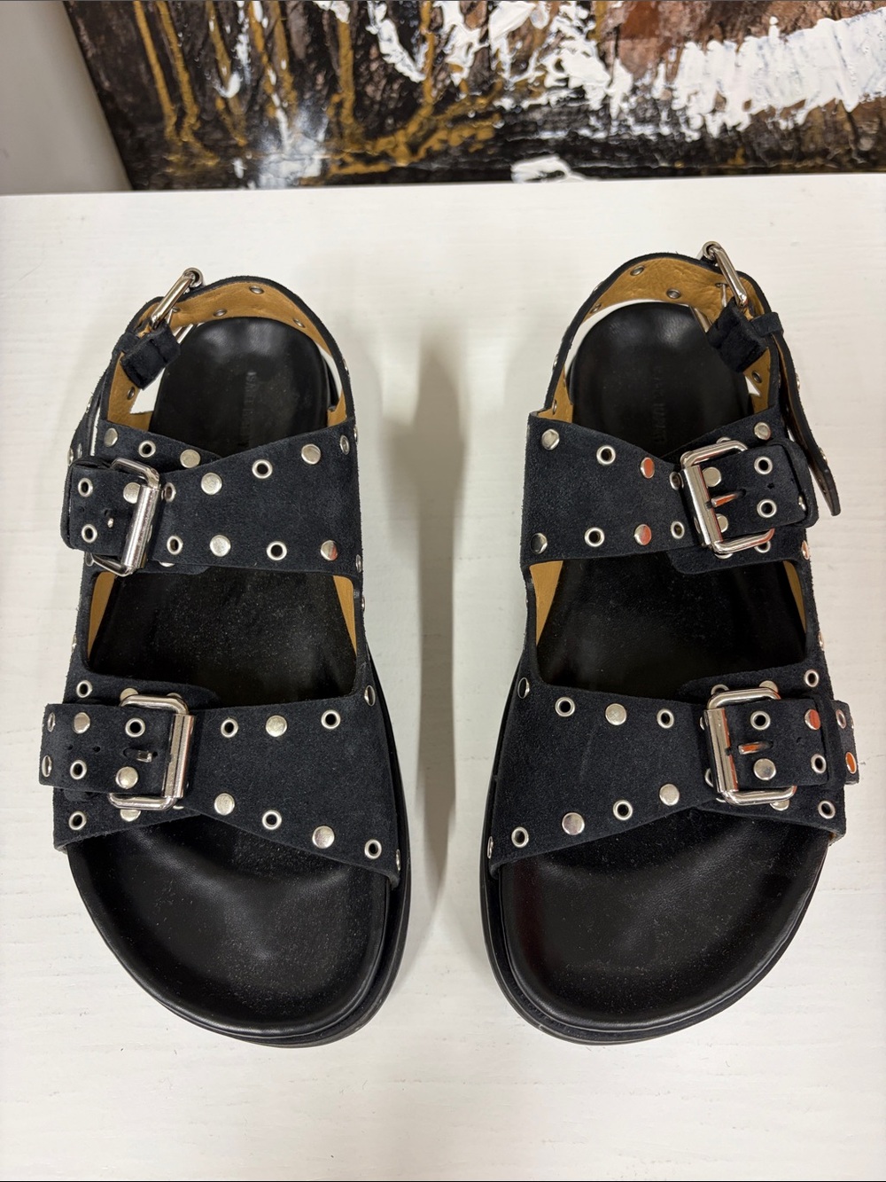 Isabel Marant Women’s Black Suede Studded Double-Buckle Sandals - Picture 2 of 6